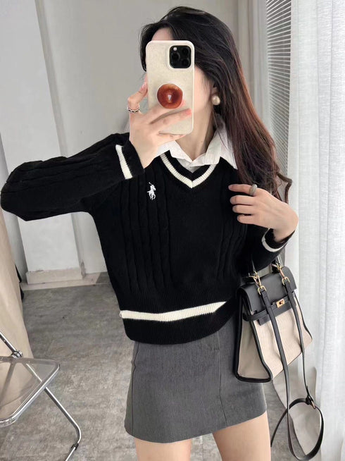 Winter Knitted V-neck Collar Down Pullover